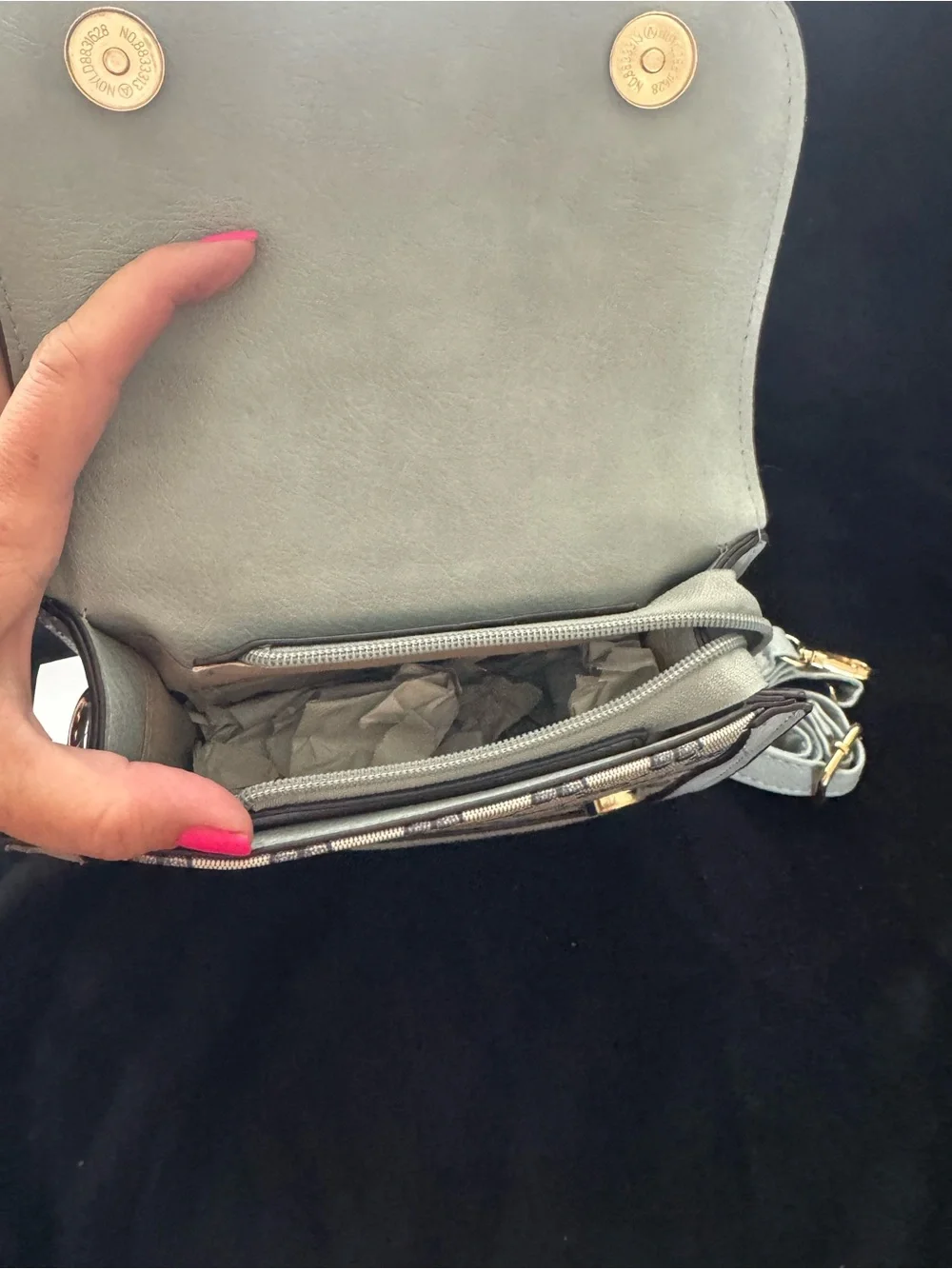 Gray Canvas Crossbody Bag with Stripe Accent